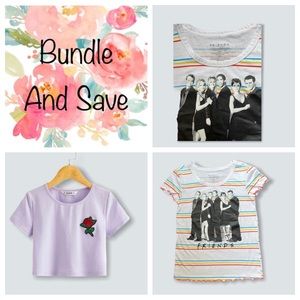 Bundle of SHEIN Girl's Crop Top 11-12 yr + F.R.I.E.N.D.S White Striped Tee XS